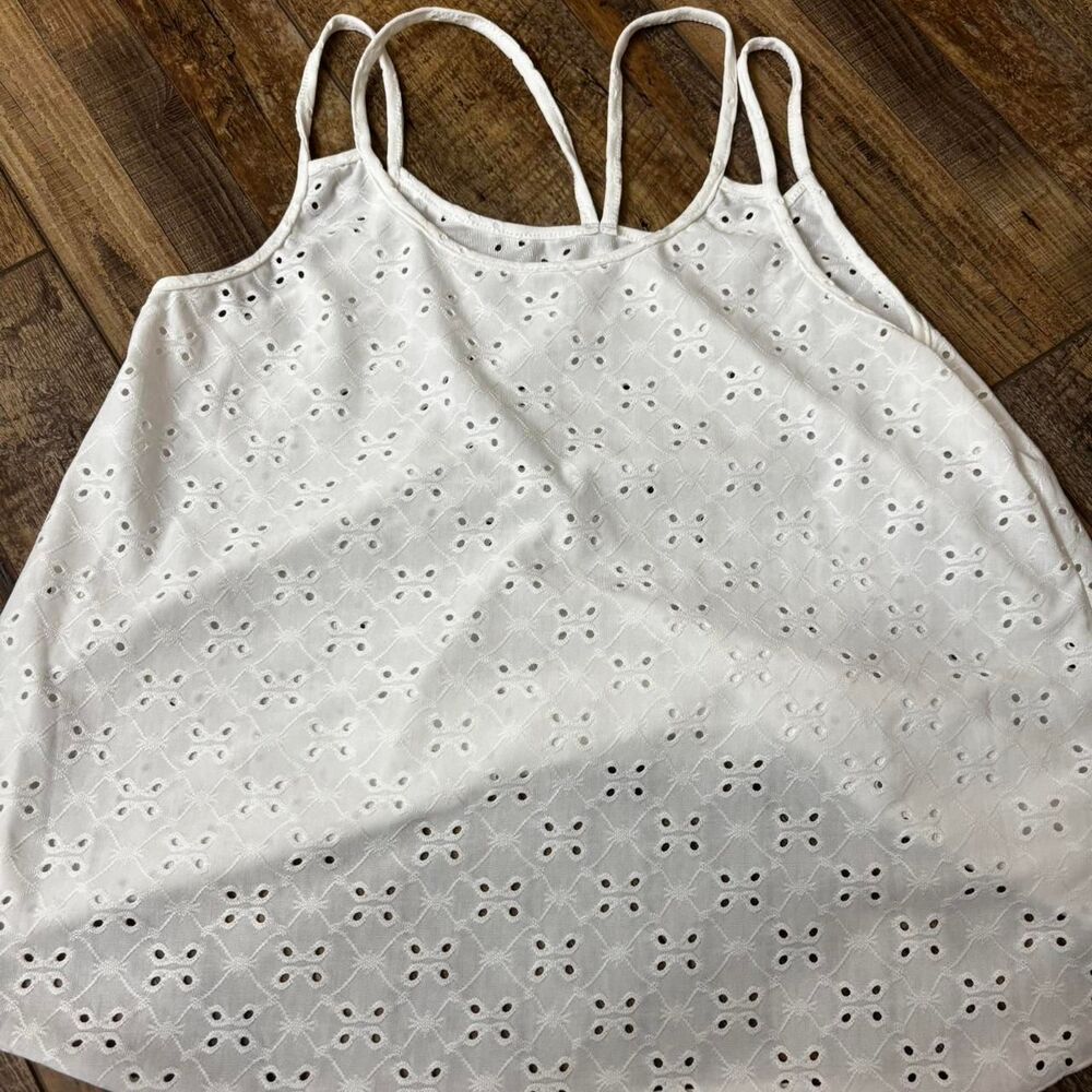 SHEIN Eyelet Tank Top Strappy Medium Women's White Casual Everyday Work Blouse